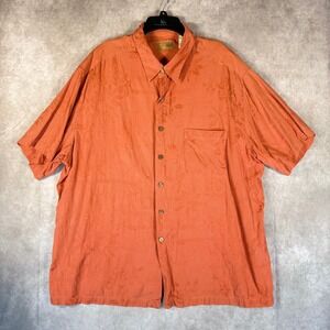 Caribbean Button Down Shirt Men 3X Orange Silk Blend Tropical Jacquard Relaxed
